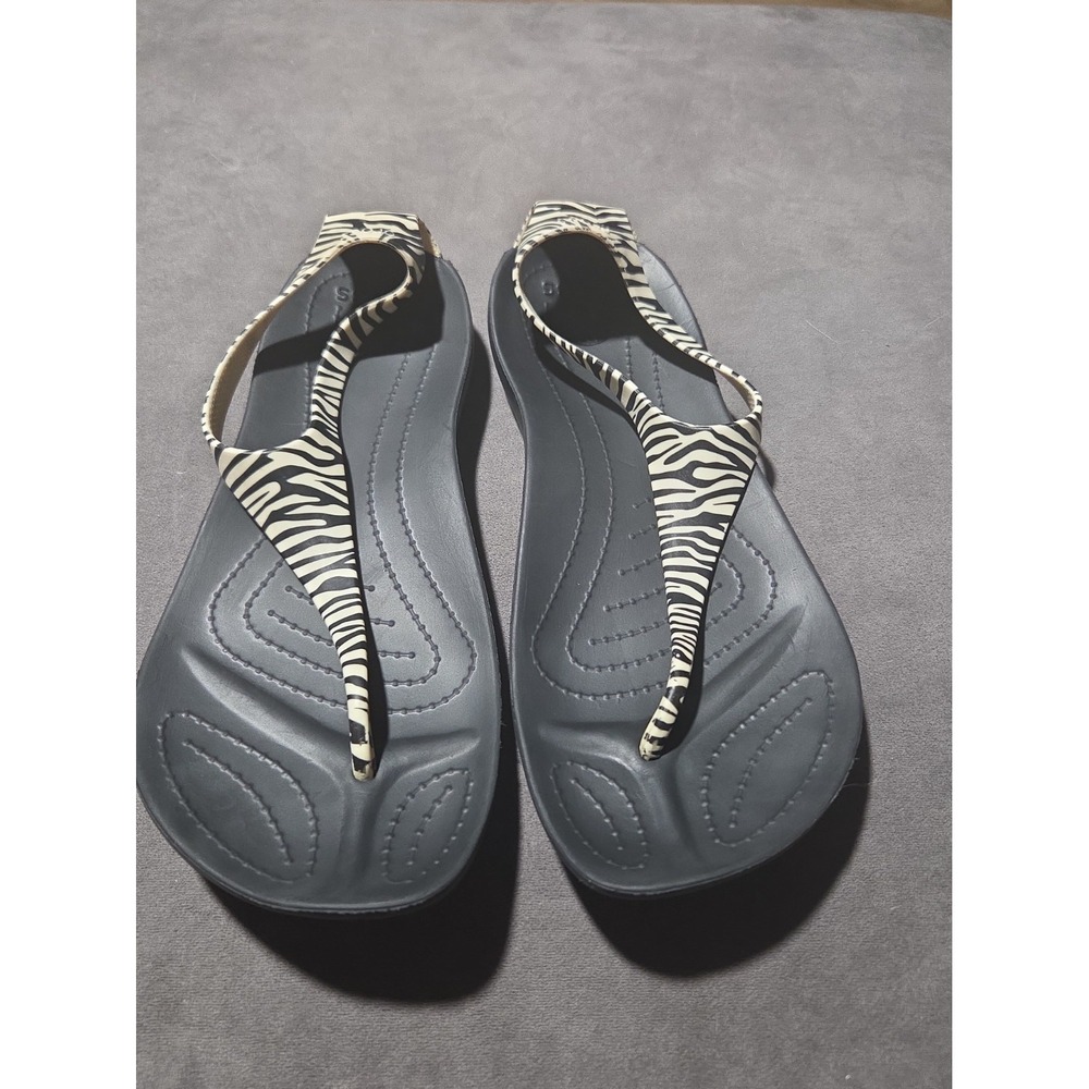 Crocs Serena Sexi Flip Women's 8 Black Zebra T-Strap Slingback Sandals